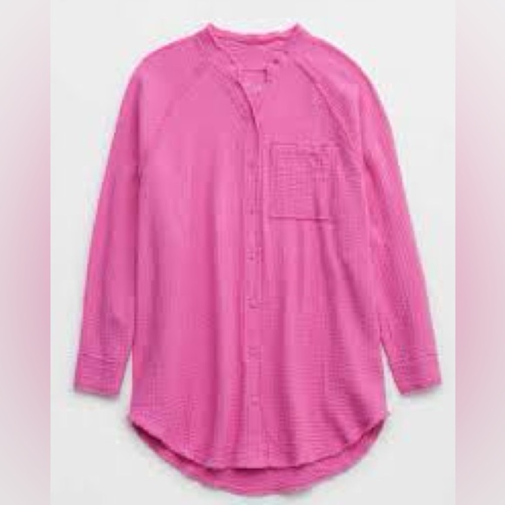 Aerie Distressed Pool To Party Gauze Button Down Top In Pink Size XS - Picture 2 of 6